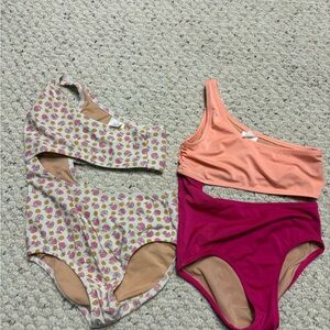 Crewcuts Kids One Shoulder Swimsuit Set - Floral and Pink